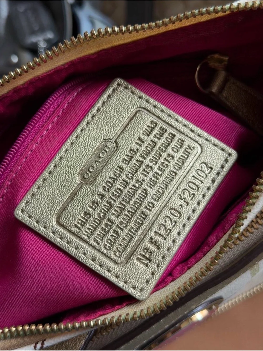 Coach Pink Plaid Shoulder Bag with Gold Metallic Trim